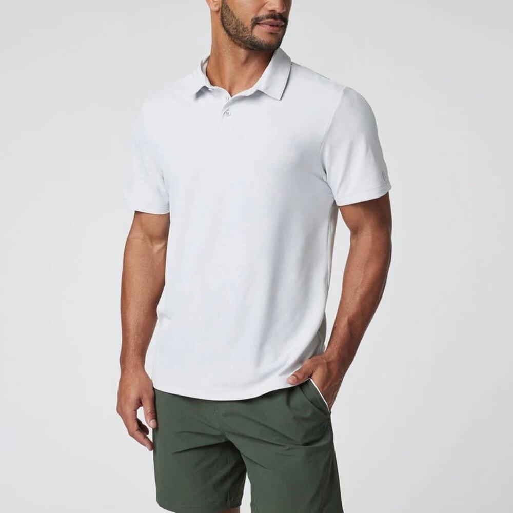VUORI Gamepoint Short Sleeve Frost Grey Performance Polo Shirt Small NEW Collar